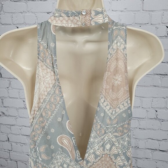 Intimately Free People Blue Tan Paisley Lightweight High Neck Mini Dress XS - Picture 7 of 12